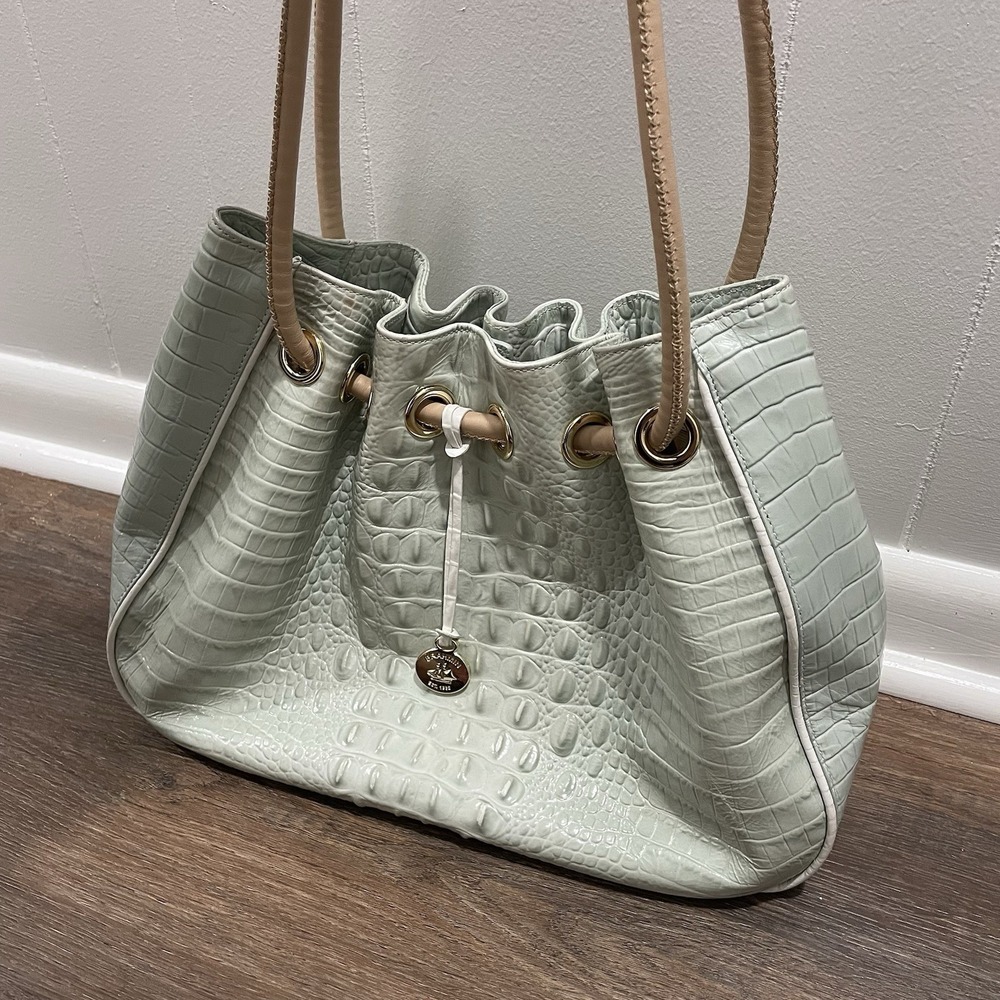 Brahmin Light Blue Shoulder Bag Embossed Leather Women Fancy Boujee